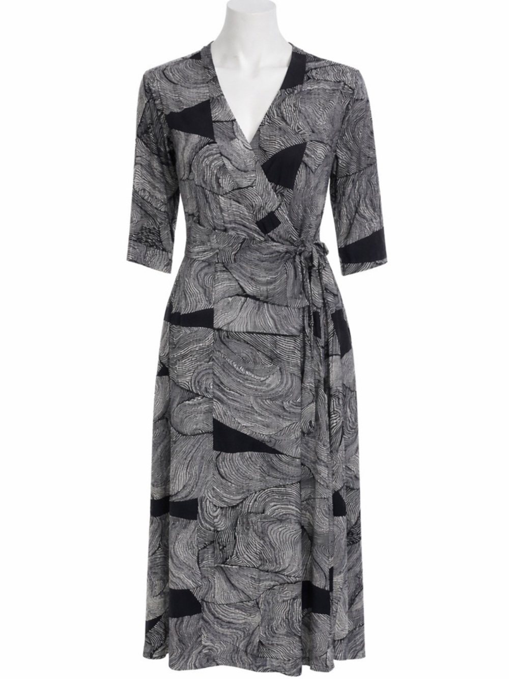 TOAST Wave Print Wrap Dress Size 14 UK Black & White Viscose Midi NWT